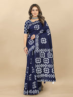 Vedant Vastram Designer Digital Print Batik Saree - Navy Blue