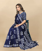 Vedant Vastram Designer Digital Print Batik Saree - Navy Blue