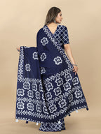 Vedant Vastram Designer Digital Print Batik Saree - Navy Blue