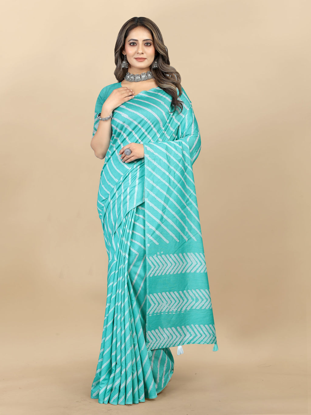 Vedant Vastram Designer Digital Print Batik Saree - Turquoise