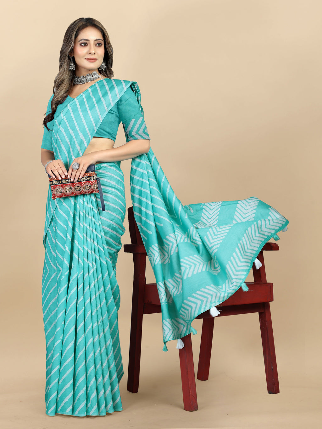 Vedant Vastram Designer Digital Print Batik Saree - Turquoise
