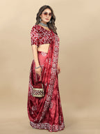 Vedant Vastram Designer Digital Print Batik Saree - Maroon