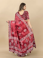 Vedant Vastram Designer Digital Print Batik Saree - Maroon