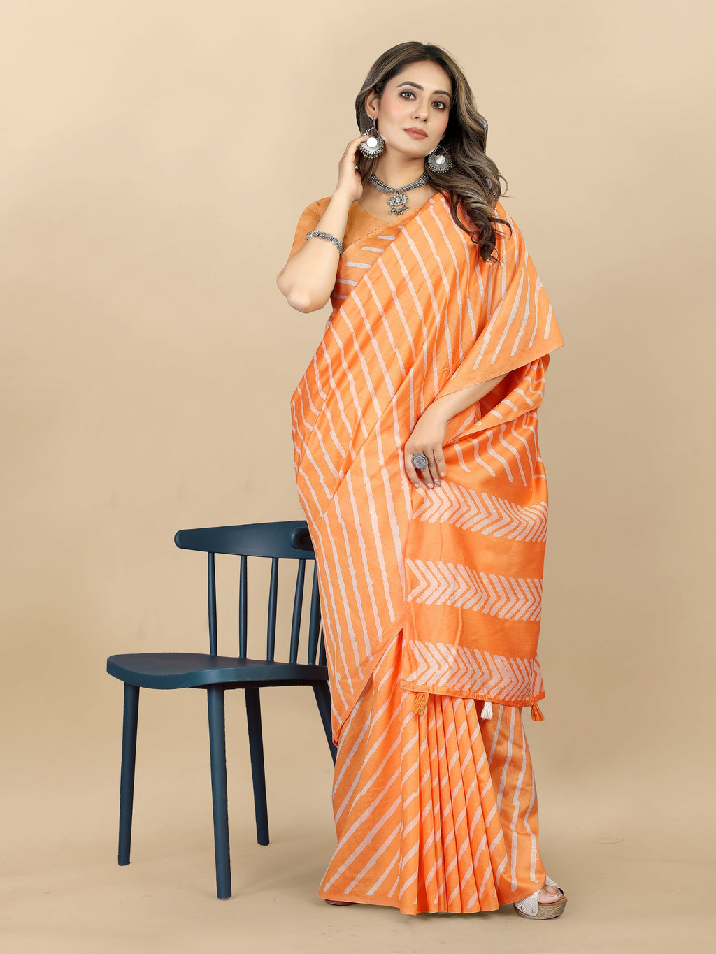 Vedant Vastram Designer Digital Print Batik Saree - Orange