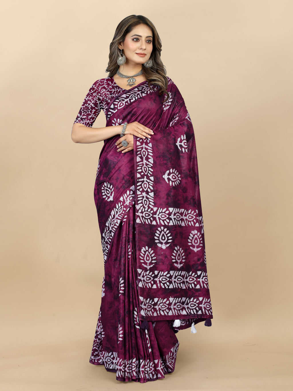 Vedant Vastram Designer Digital Print Batik Saree - Wine
