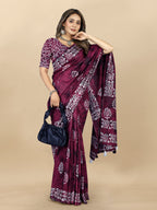 Vedant Vastram Designer Digital Print Batik Saree - Wine