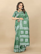 Vedant Vastram Designer Digital Print Batik Saree - Green
