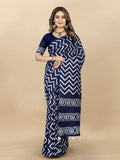 Vedant Vastram Designer Digital Print Batik Saree - Navy Blue