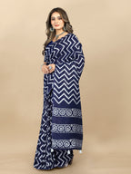 Vedant Vastram Designer Digital Print Batik Saree - Navy Blue
