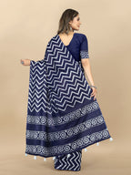 Vedant Vastram Designer Digital Print Batik Saree - Navy Blue
