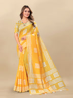 Vedant Vastram Designer Digital Print Batik Saree - Yellow