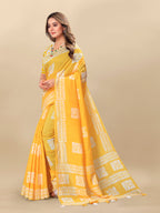 Vedant Vastram Designer Digital Print Batik Saree - Yellow