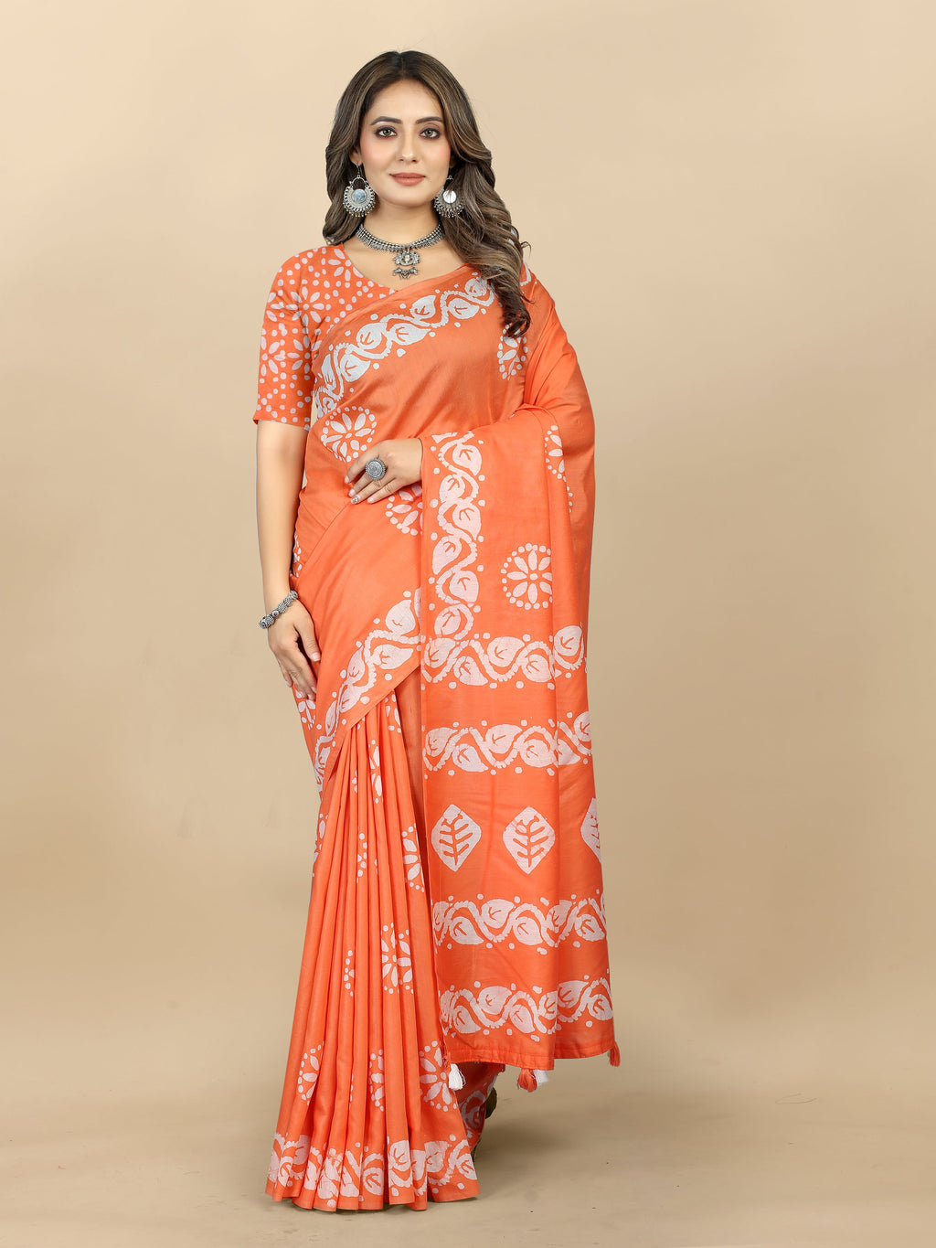 Vedant Vastram Designer Digital Print Batik Saree - Orange