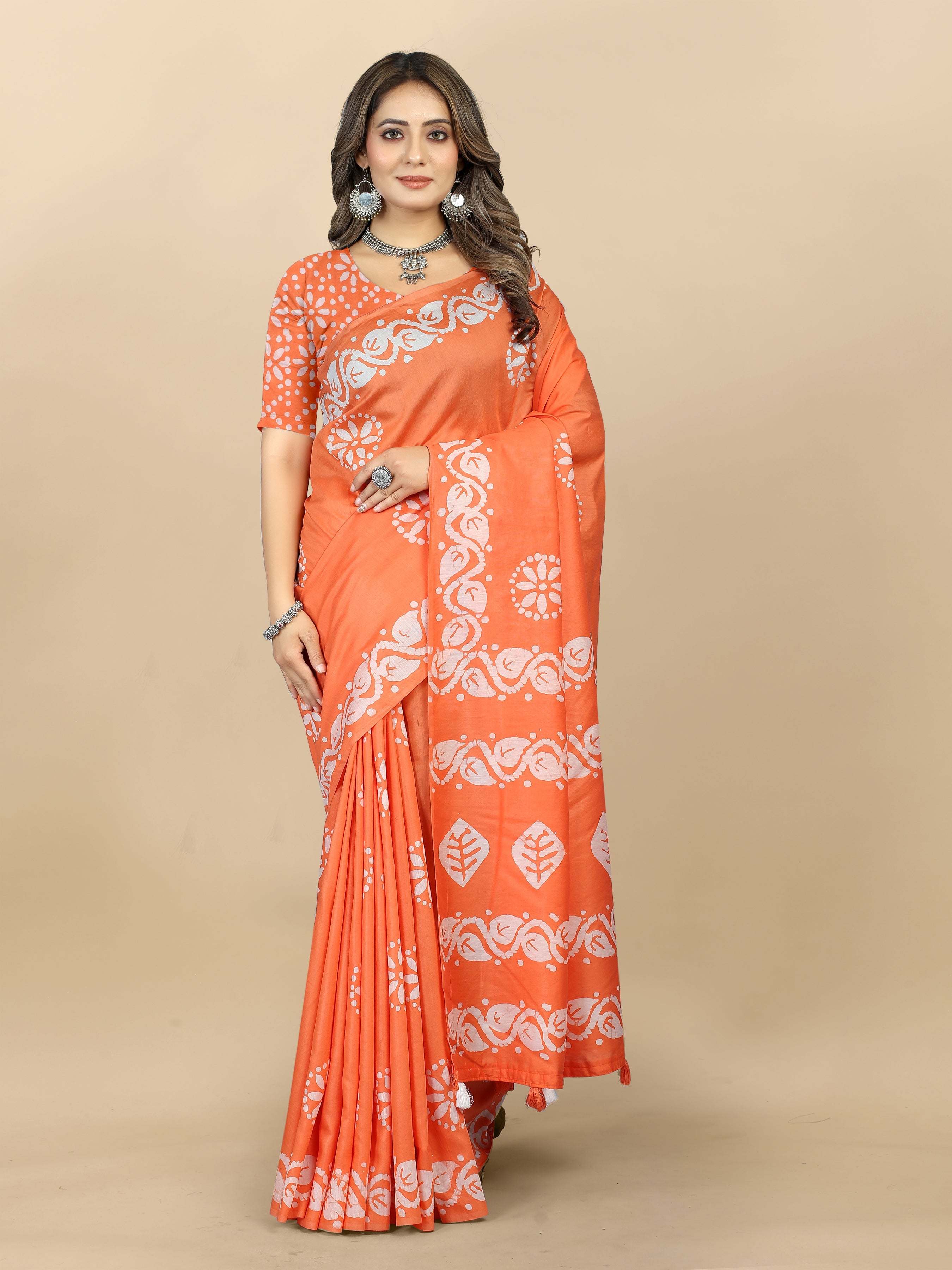 Vedant Vastram Designer Digital Print Batik Saree - Orange