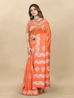 Vedant Vastram Designer Digital Print Batik Saree - Orange