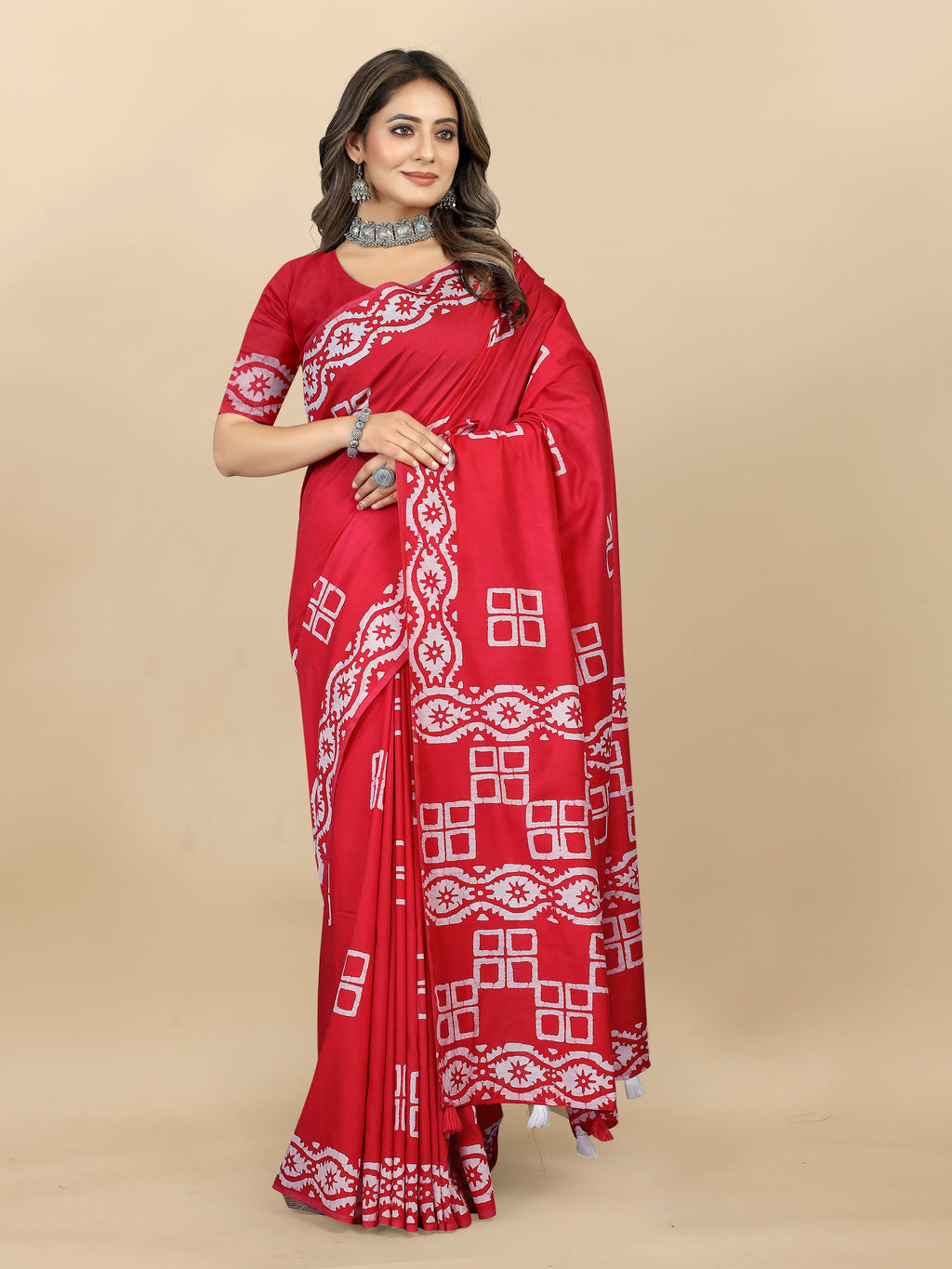 Vedant Vastram Designer Digital Print Batik Saree - Red