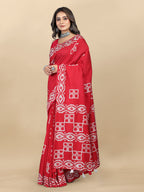 Vedant Vastram Designer Digital Print Batik Saree - Red