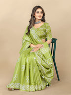 Vedant Vastram Designer Digital Print Batik Saree - Parrot