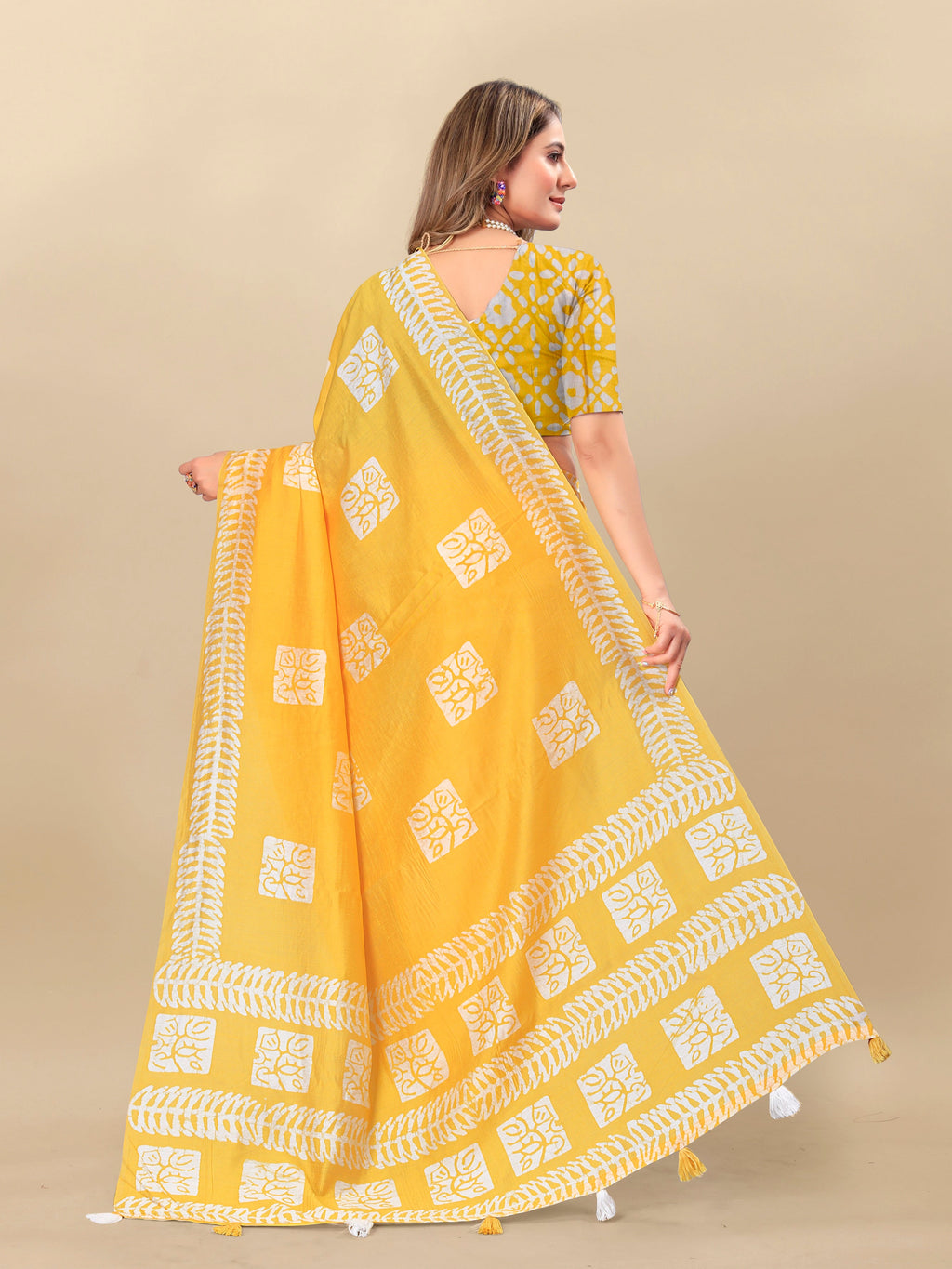 Vedant Vastram Designer Digital Print Batik Saree - Yellow
