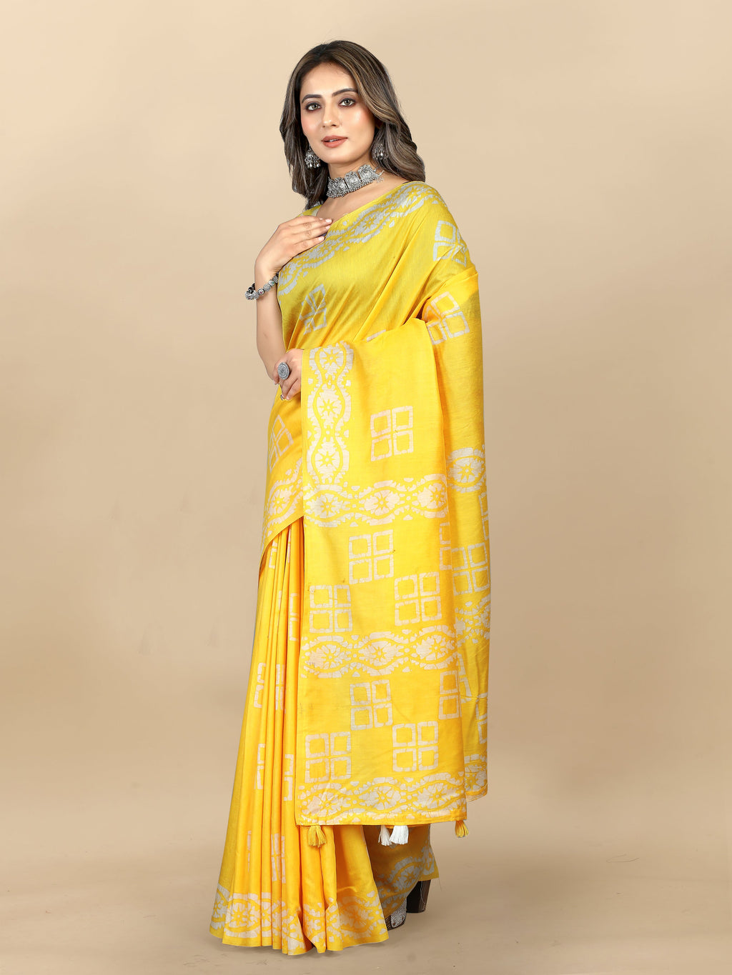 Vedant Vastram Designer Digital Print Batik Saree - Yellow