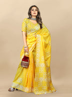 Vedant Vastram Designer Digital Print Batik Saree - Yellow
