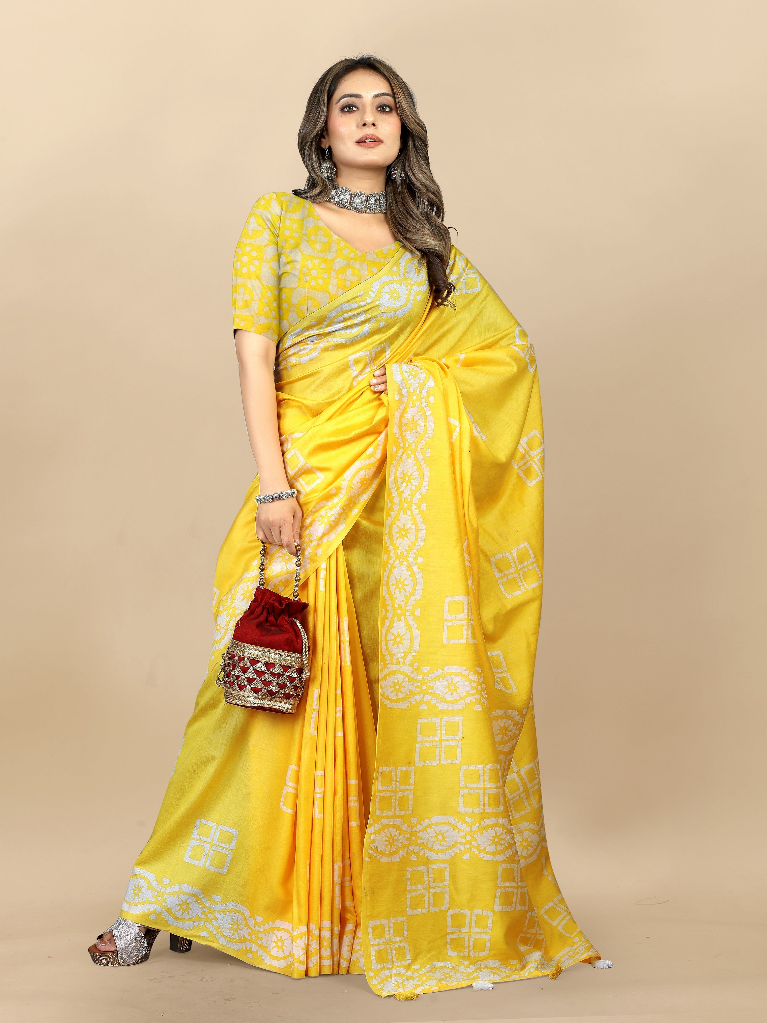 Vedant Vastram Designer Digital Print Batik Saree - Yellow