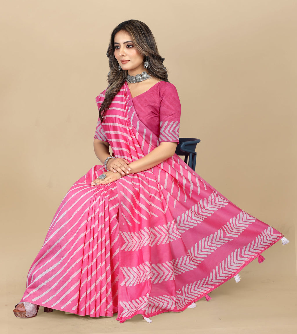 Vedant Vastram Designer Digital Print Batik Saree - Pink
