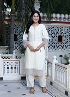 Miravan Women's Organza Cotton Chikankari Embroidered With Purple Sequence work Jaipuri Suit Set