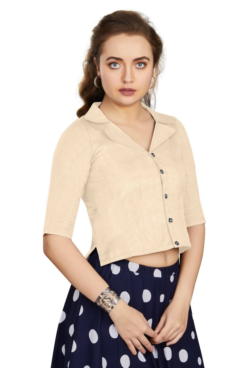 Aastha Fashion Women's Women's Off White Art Silk Button Readymade Blouse