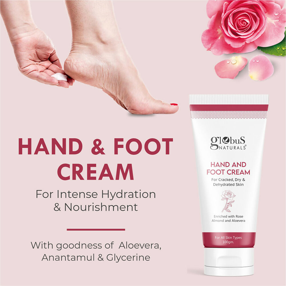Globus Naturals Nourishing Hand & Foot Cream, Enriched with Rose & Anantmool