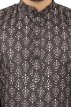 Black Cotton Printed Men's Kurta - Mahotsav