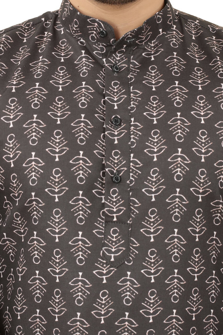 Black Cotton Printed Men's Kurta - Mahotsav