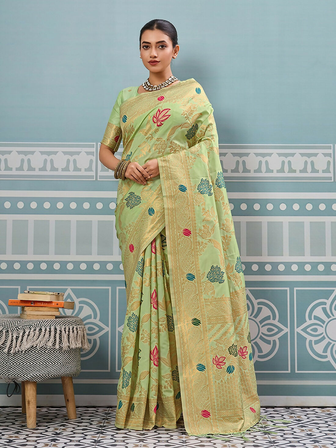 Shree Shyam Fashion Sea Green Silk Saree - Distacart