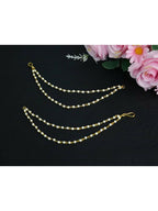 NVR Pearl Studded Classic Gold-Polished 2 Line Ear Chain Ear Cuff