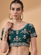 Teal Silk Embroidered Saree with Unstitched Blouse Piece - Satya