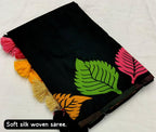 Black Pure Silk Woven Design Saree with Unstitched Blouse - Hiral Fashion