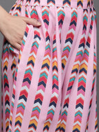 Ahalyaa Women Printed Crop Top with Palazzos & Jacket - Multi Color