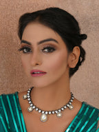 Dual Tone Kundan Neckpiece (silver) - Ruby Raang