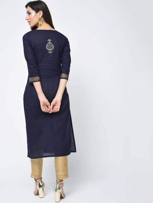 Aniyah Cotton Block Printed Stylish Blue Straight Kurta (AN-121K)