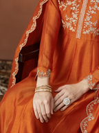 The52 Orange Women's Beautiful Vichitra Silk Fabric Embroidered Work Flared Anarkali Pant and Dupatta Set - Distacart