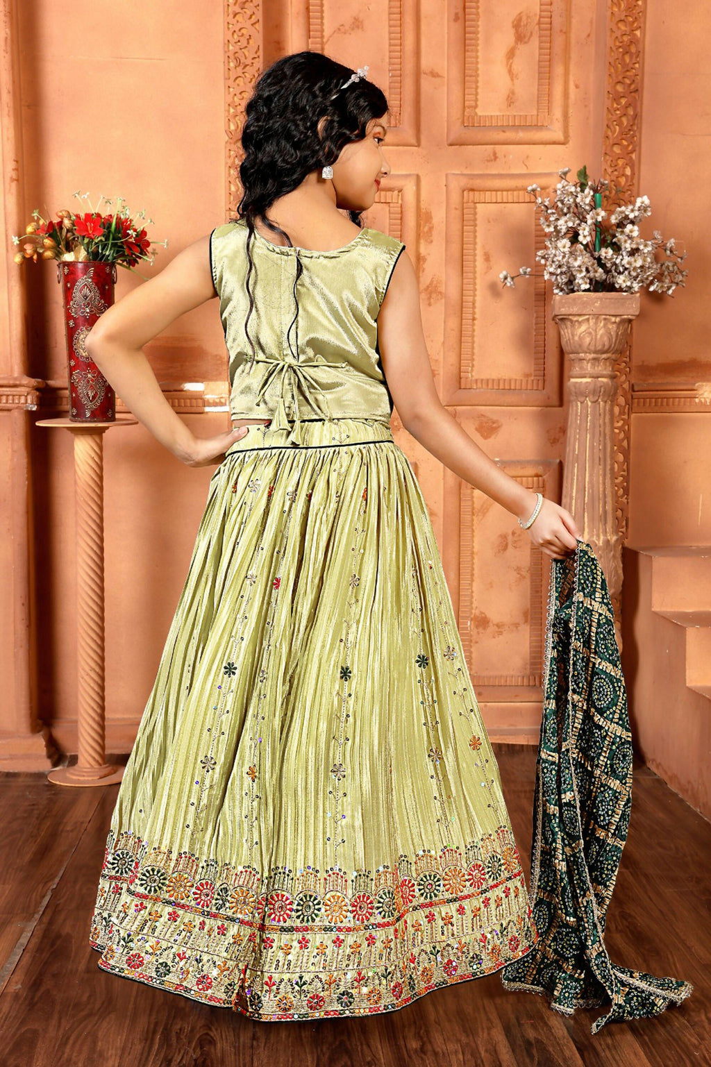 Kids Functional Designer Pista Chinon Fab Lehenga choli - Aaradhna