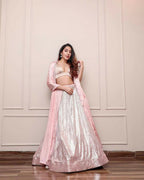 Jyoti Fashion Women's Peach Satin Silk Sequins Designer Lehenga Choli Set
