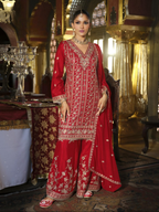 Anaita Red Heavy Chinon Readymade Palazzo Suit with Heavy Embroidery Work - Distacart