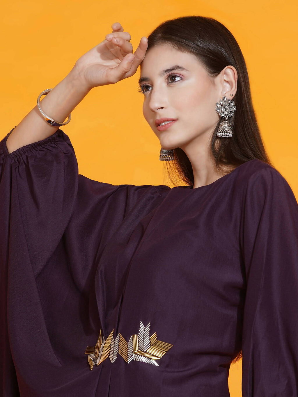 Women Republic Purple Fusion Style Kurta With Hand Embellishment And Pants - Distacart