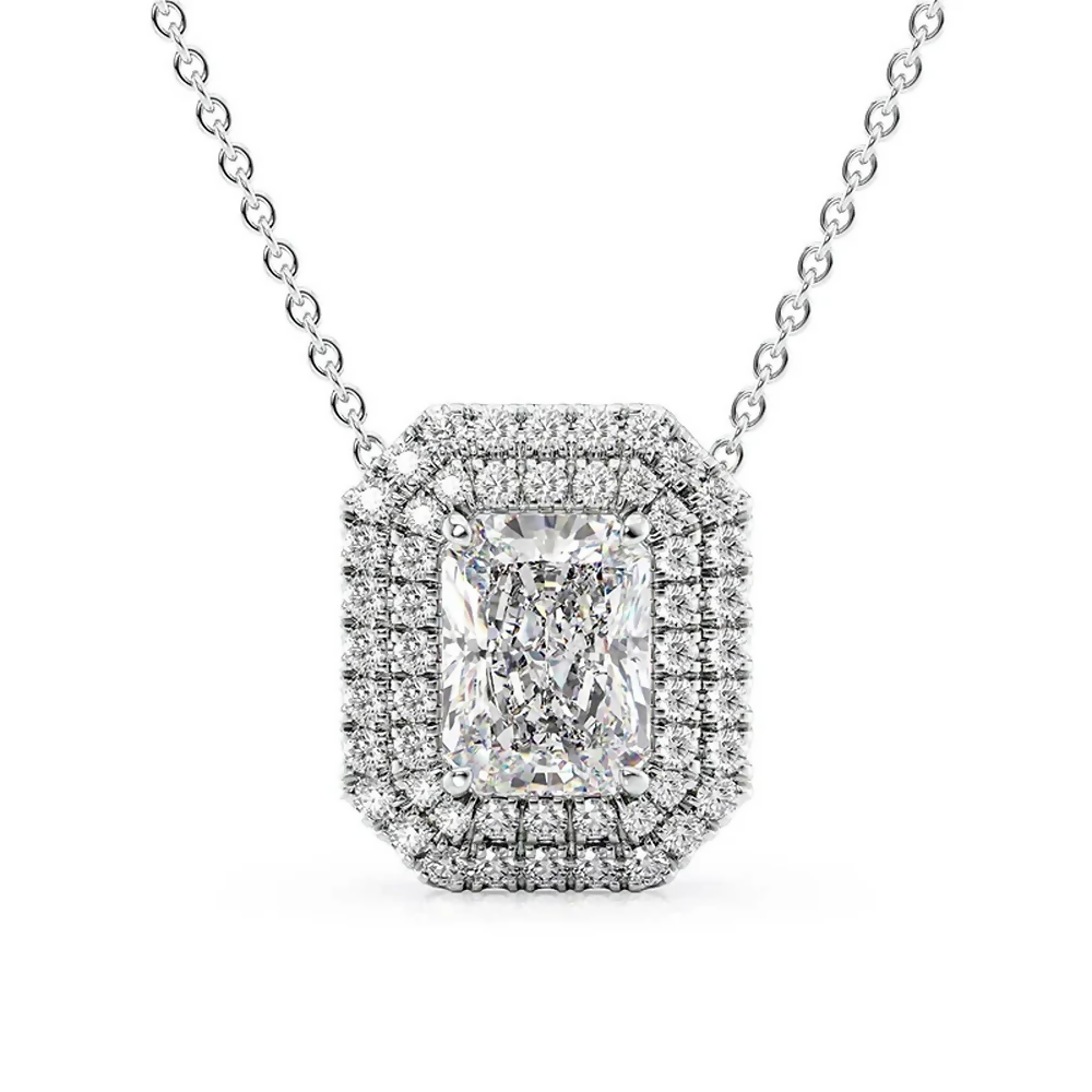 Cauer Elegant Radiant Moissanite Pendant Chain 14K Sterling Silver White Gold Plated - Distacart