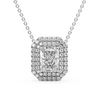 Cauer Elegant Radiant Moissanite Pendant Chain 14K Sterling Silver White Gold Plated - Distacart