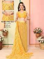 Yellow Georgette Designer Printed Ready To Wear Saree - Elite