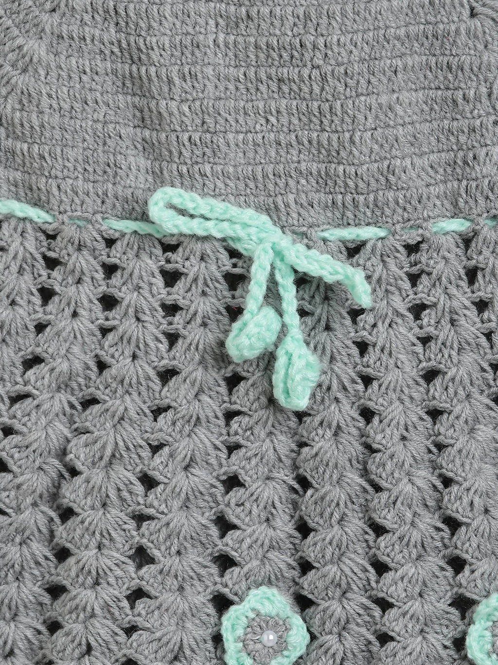 ChutPut Hand knitted Crochet Maharani Wool Dress For Baby Girls - Green