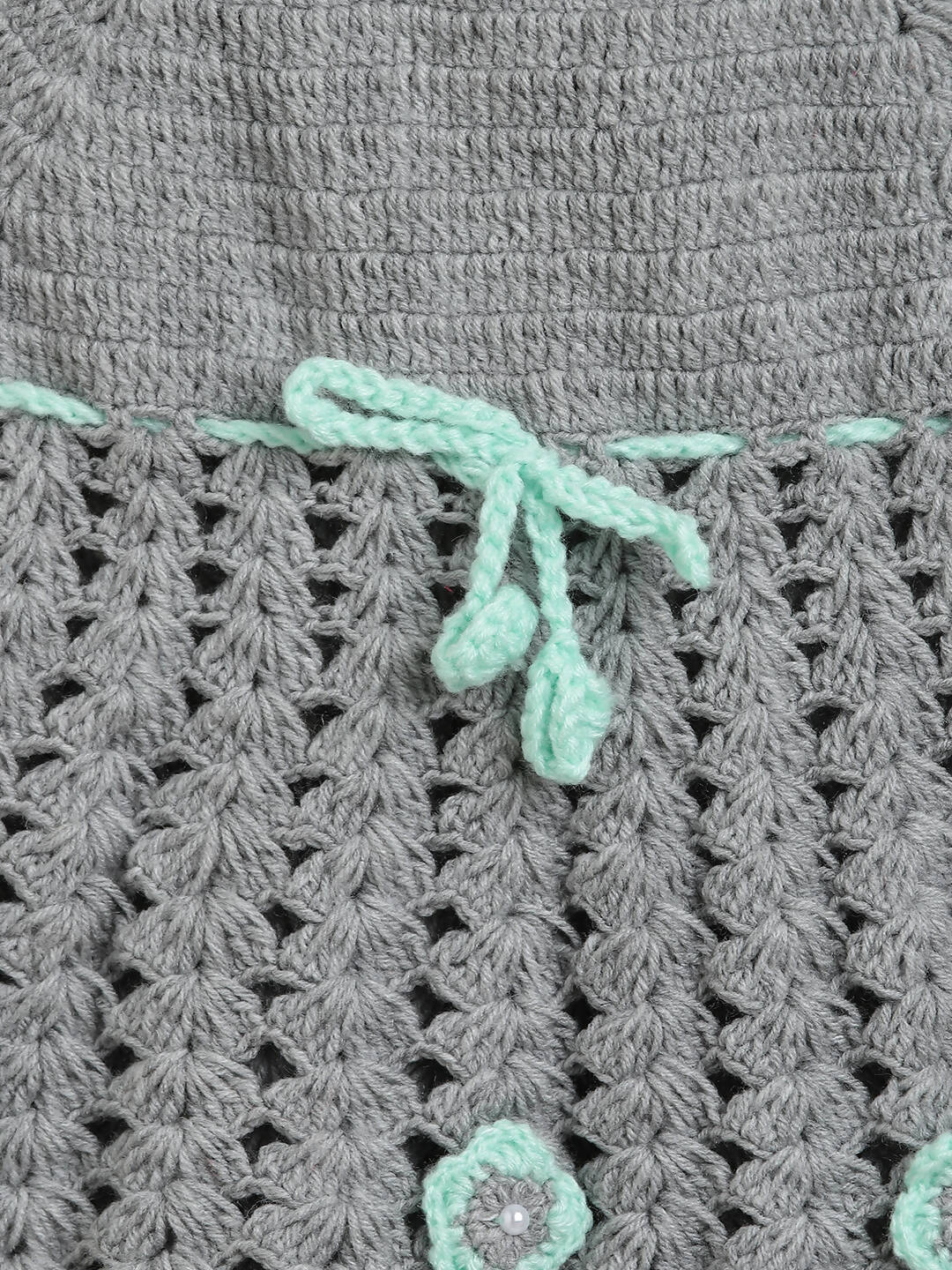 ChutPut Hand knitted Crochet Maharani Wool Dress For Baby Girls - Green