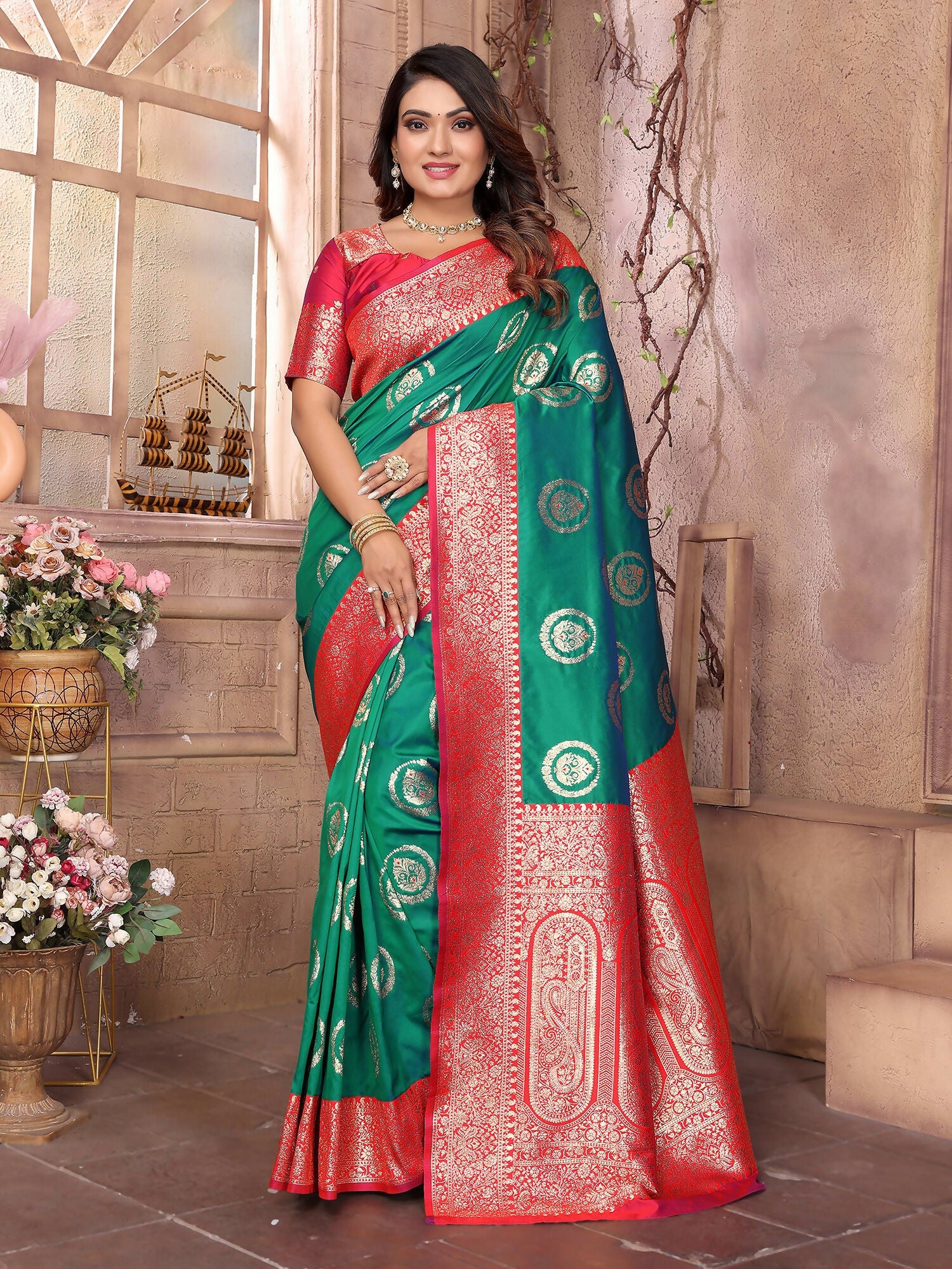 Joban Fashion Green Banarasi Soft Silk Woven Saree - Distacart
